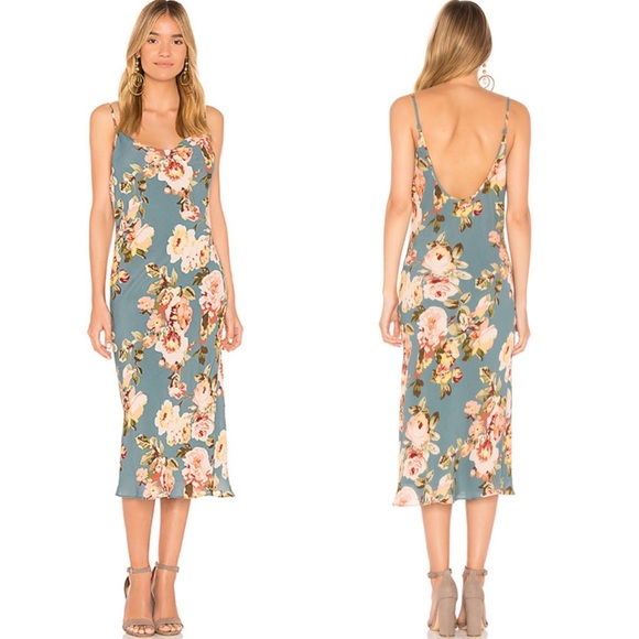 Privacy Please Dresses & Skirts - Privacy Please Ozark Midi Blue Flower Slip Dress In Sage Marissa Floral Size M
